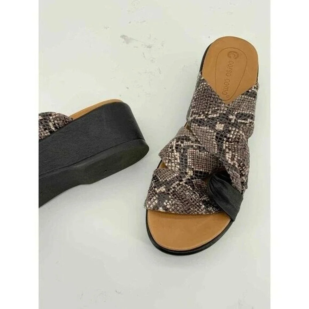 Anthropologie x Corso Como 7.5 Wynnter Platform Slide Sandal Snake Leather Wedge - Picture 7 of 7